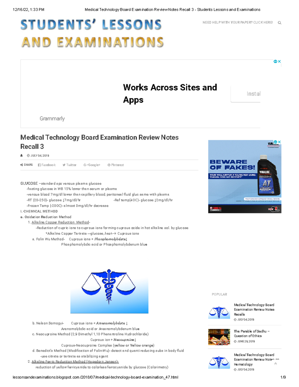 Medical Technology Board Examination Review Notes Recall 3 Students