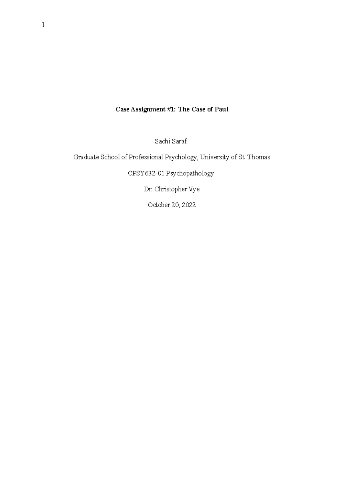 Case Assignment 1 A case is disected and studied in this