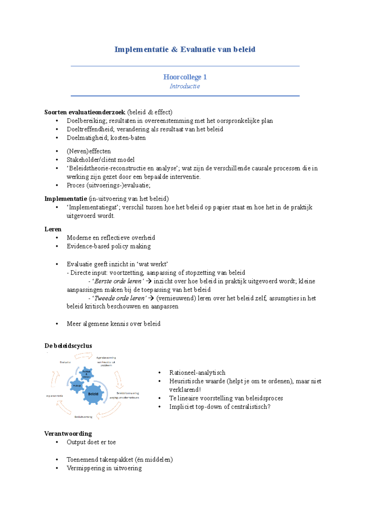 Aantekeningen Implementatie En Evaluatie Van Beleid - Implementatie ...