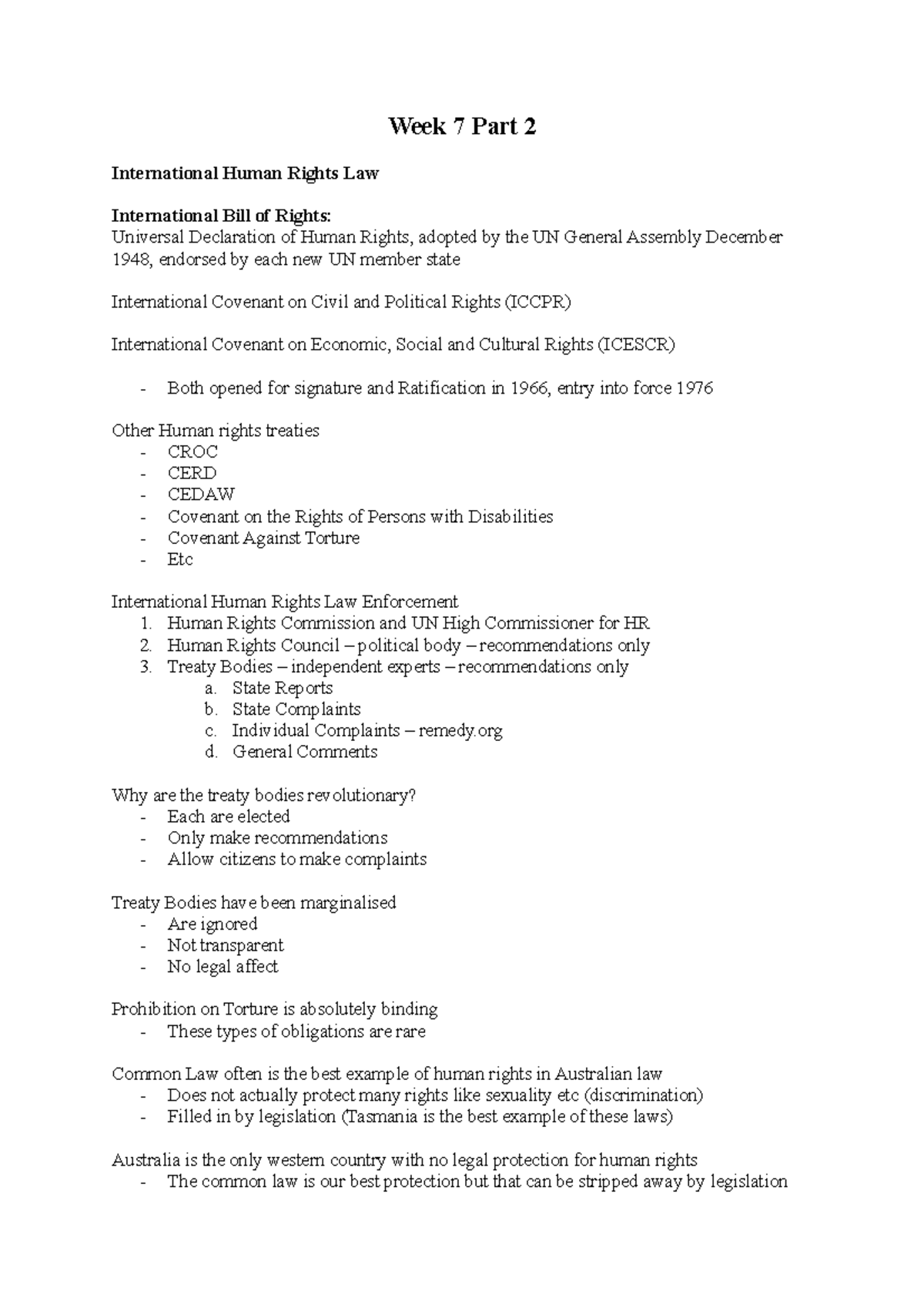 Week 7 Part 2 - Lecture notes 7.5 - Week 7 Part 2 International Human ...