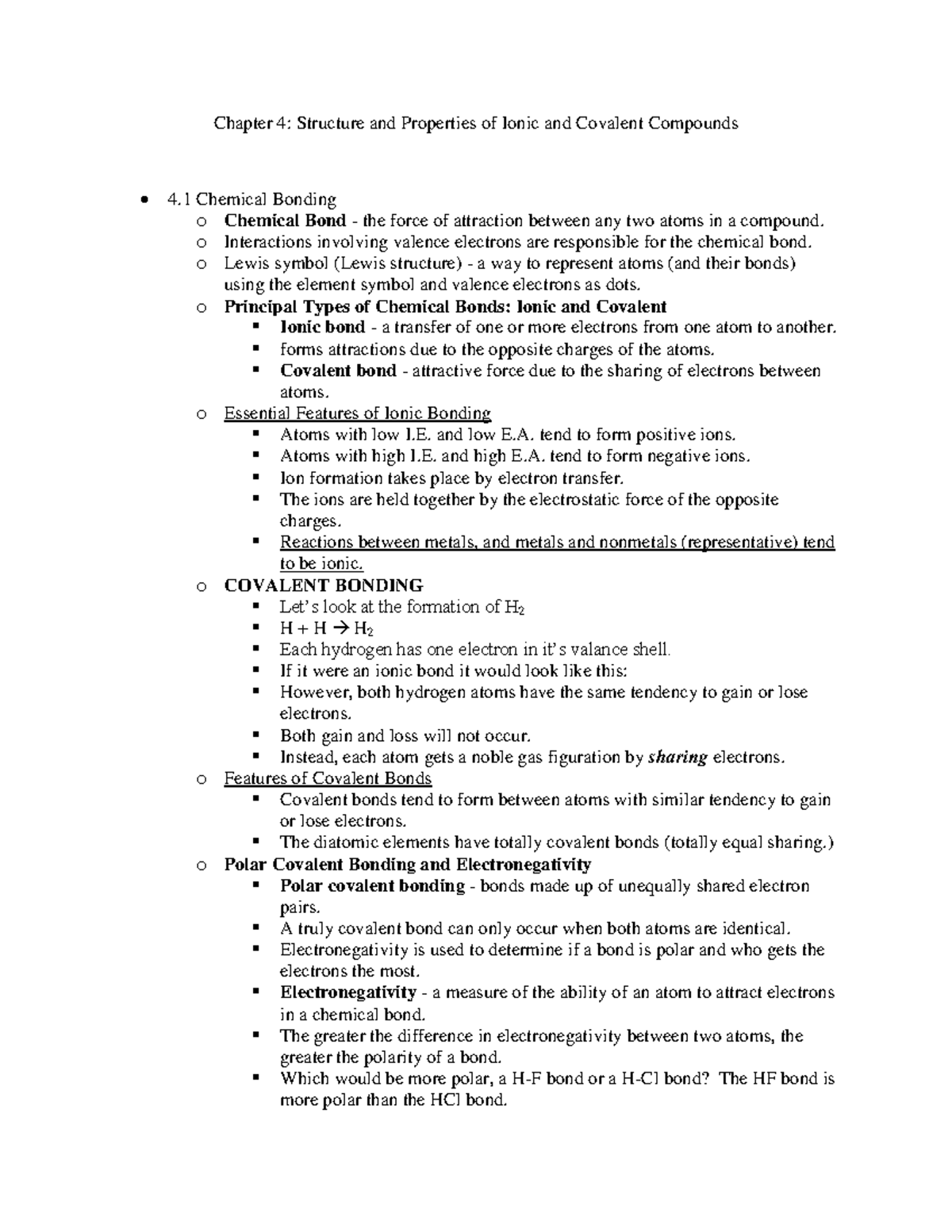 Chapter 4 Structure and Properties of Ionic and Covalent Compounds - o ...