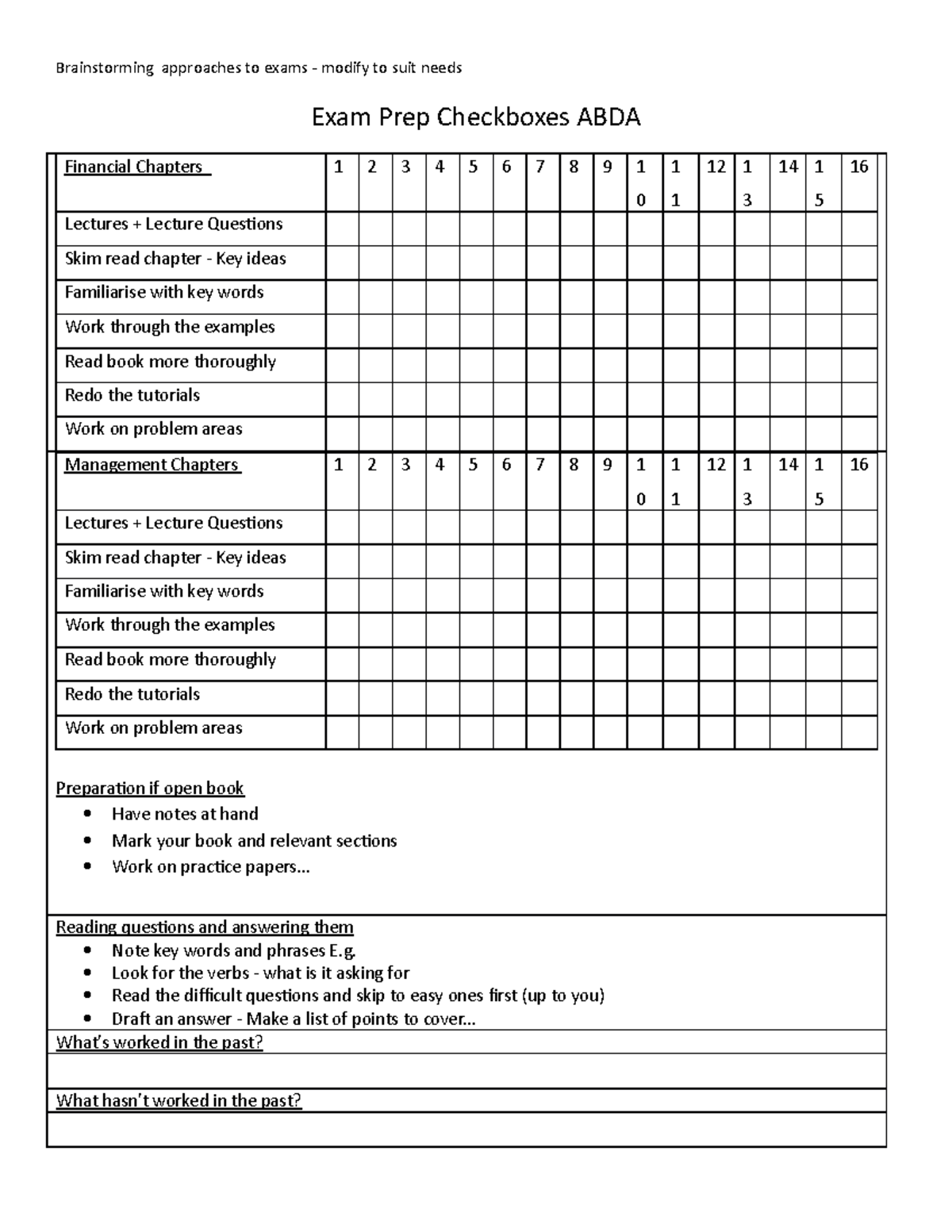 Exam Prep accounting - Brainstorming approaches to exams - modify to ...
