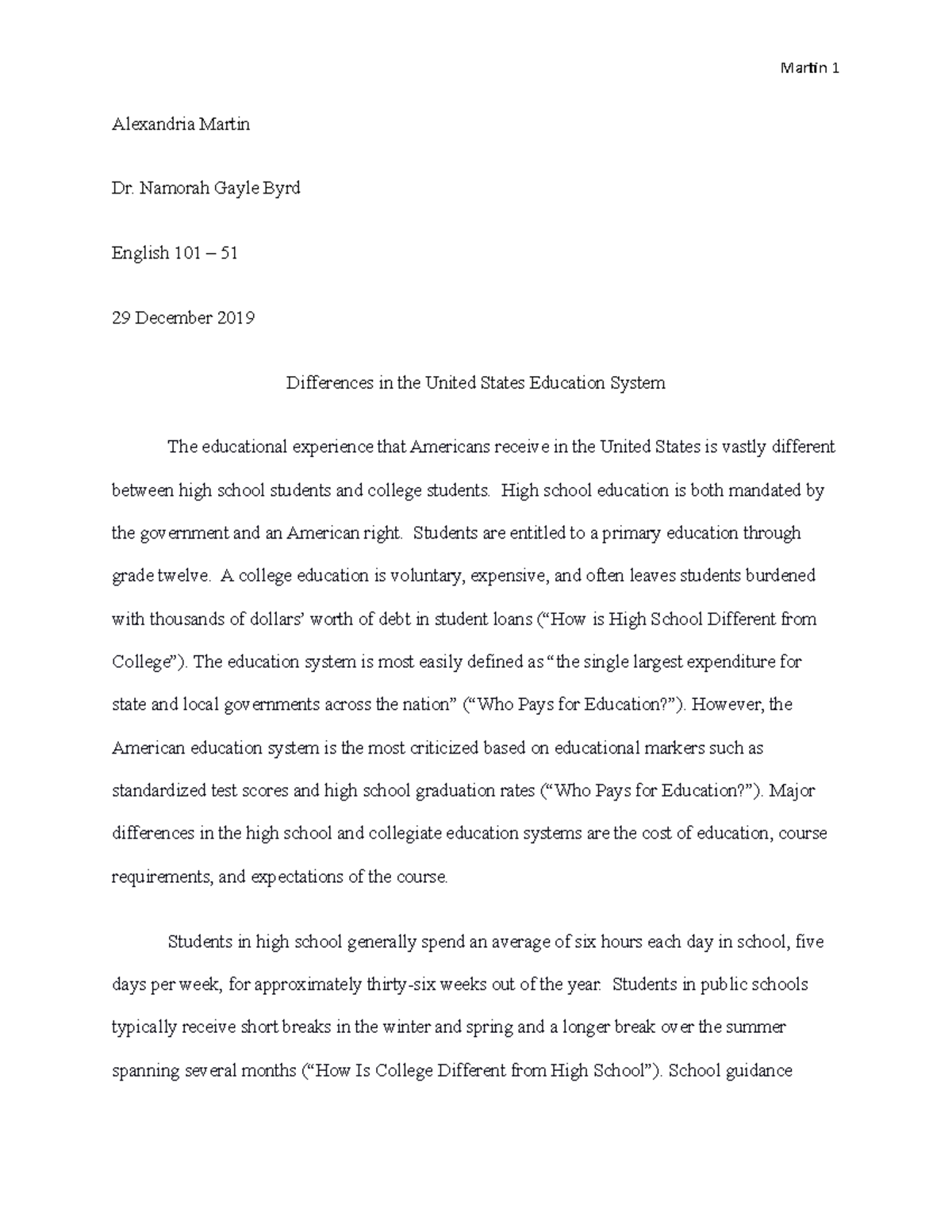 usa education system essay