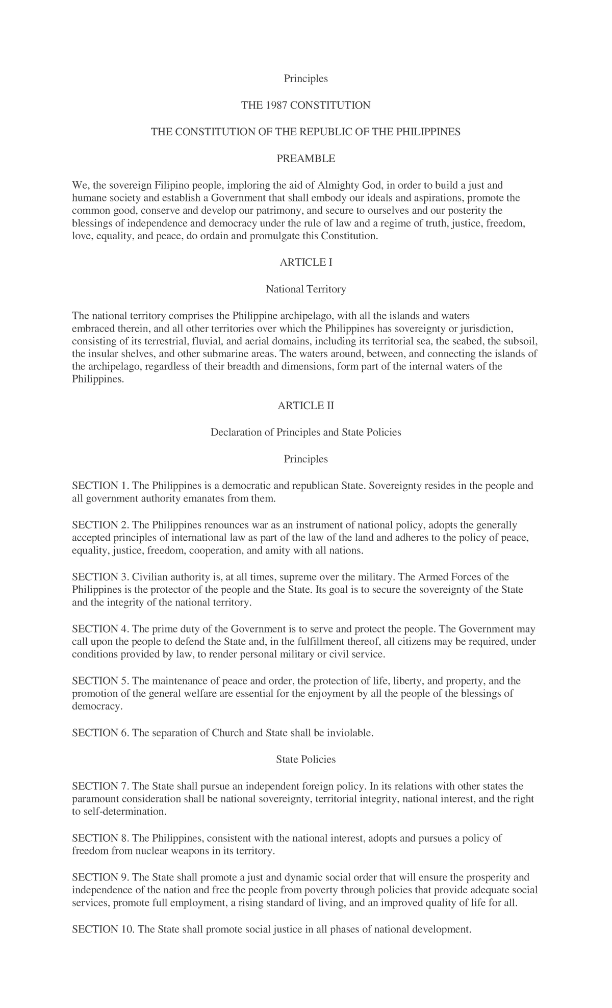 1987 Phil Consit Codals - Principles THE 1987 CONSTITUTION THE ...