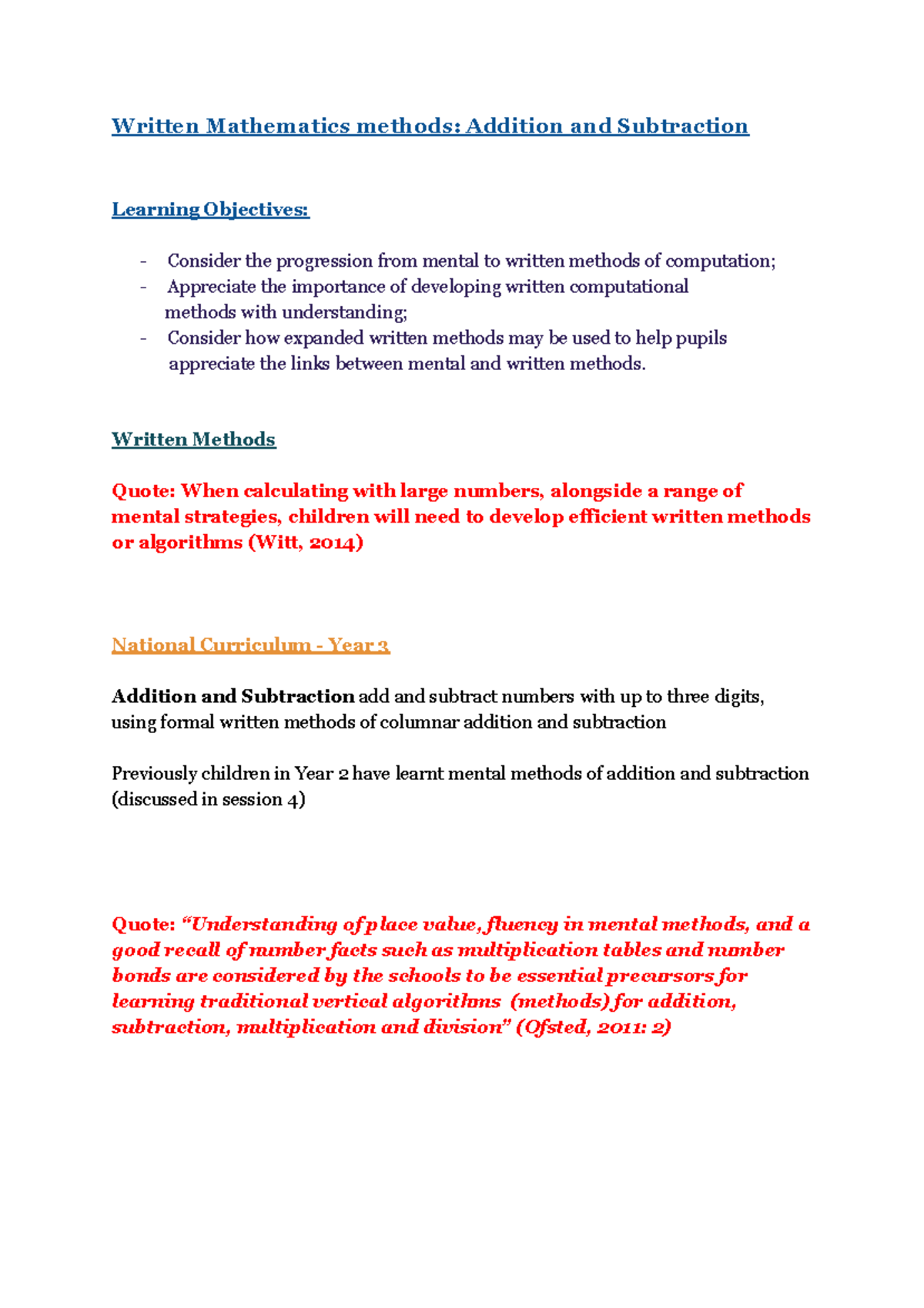 Session 5 - Written Mathematics methods (Year 1) - Written Mathematics ...