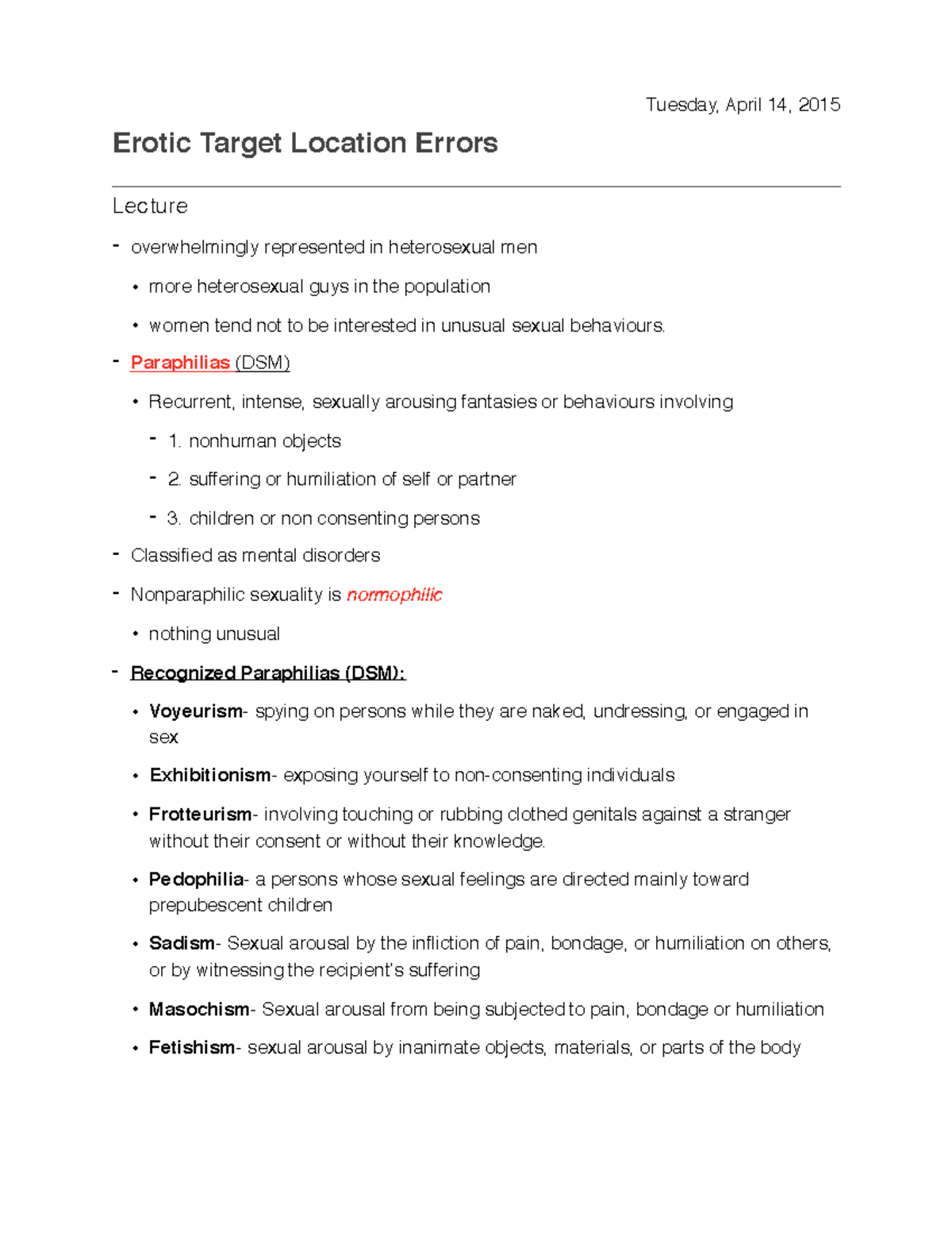 Lecture 11 Notes Professor Dr. Paul L. Vasey Erotic Target