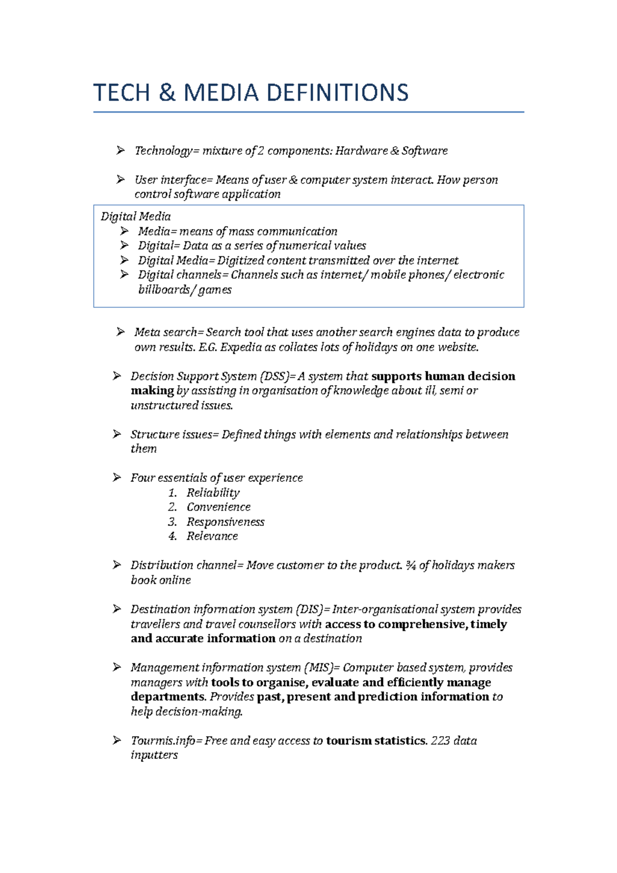 Tech & Media Revision notes - TECH & MEDIA DEFINITIONS Technology ...