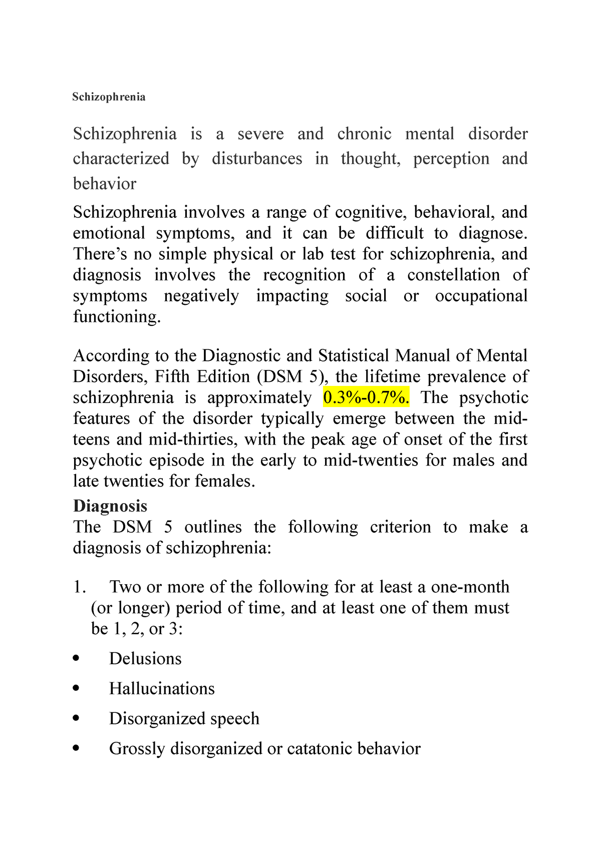 Schizophrenia - Abnormal Psychology - Studocu