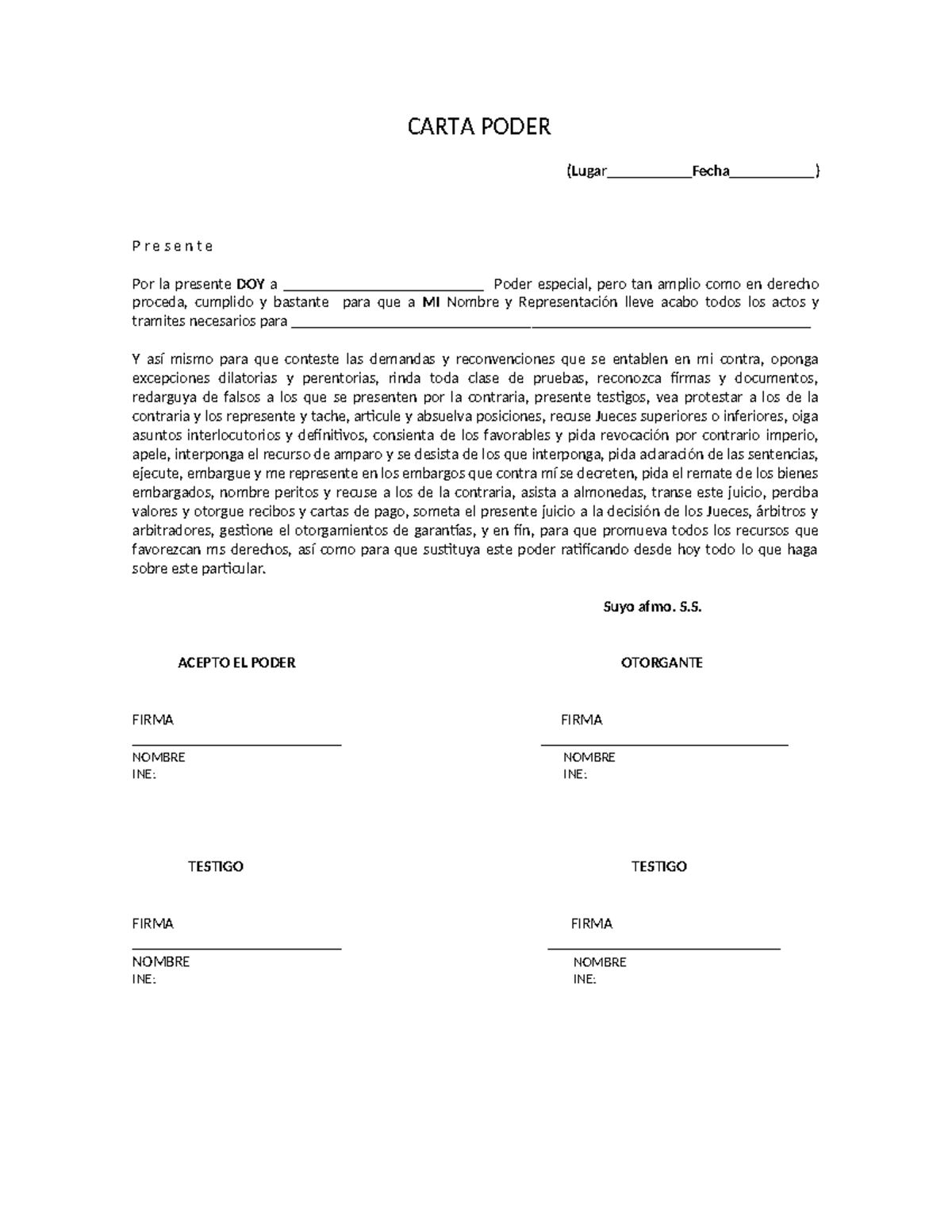 Formato Modelo De Carta Poder Simple Para Tramites Modelo De Informe