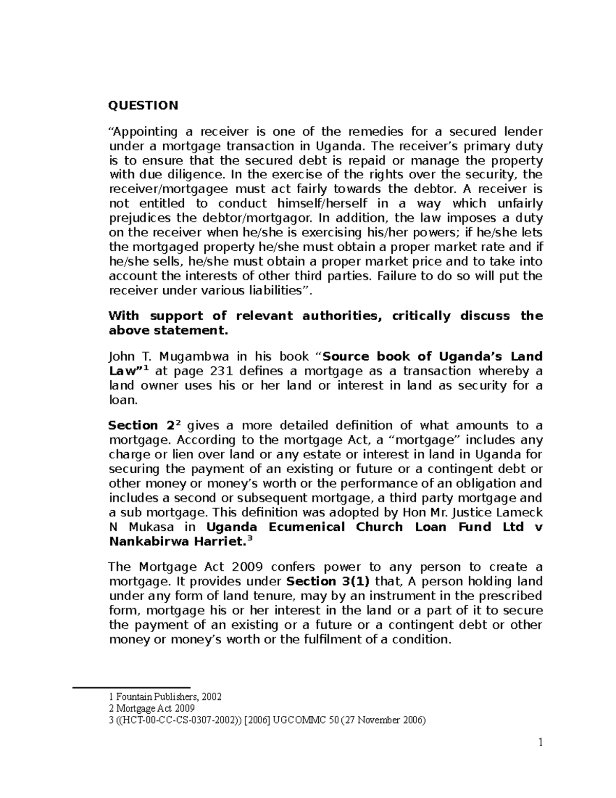 Receivership Under THE Mortgage ACT QUESTION “Appointing a receiver
