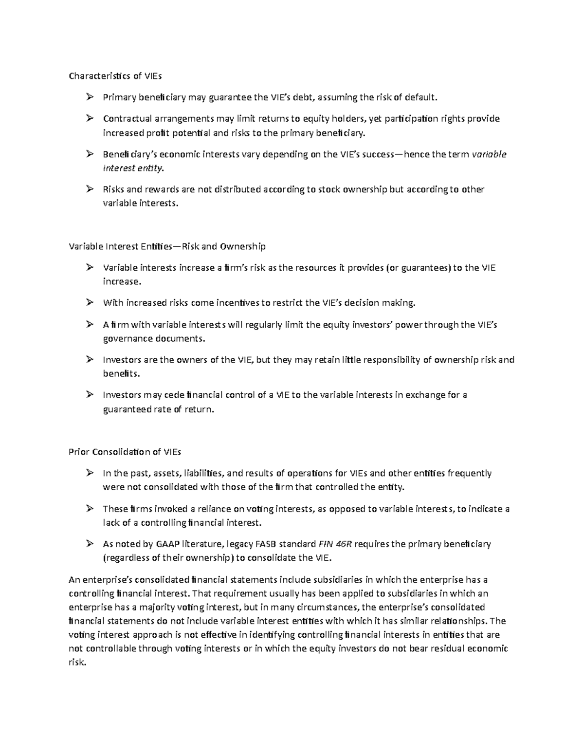 Lecture Notes 6 b - Characteristics of VIEs Primary beneficiary may ...