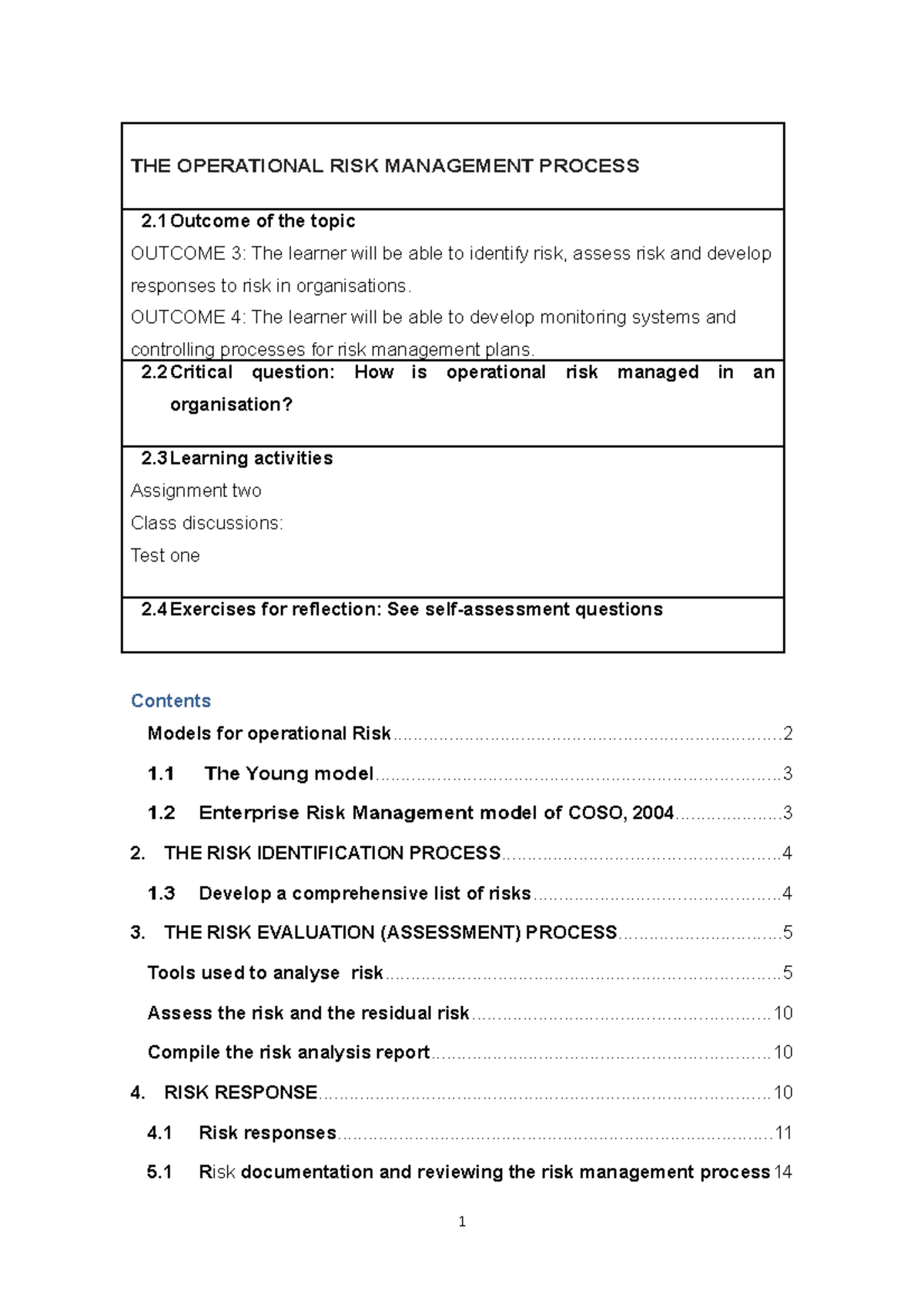 operational risk management a case study approach to effective planning and response