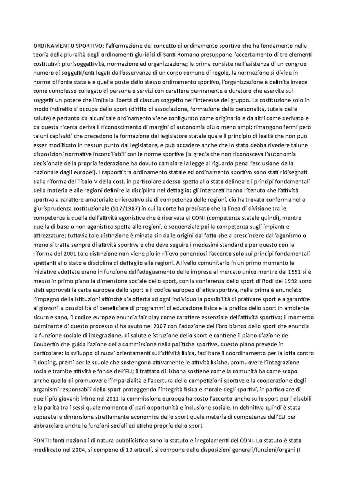 Diritto Sportivo Riassunto completo del libro Liotta Santoro