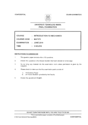 STA111 JULY 2022 - Past year paper (2022) of Statistic subject for Sem ...