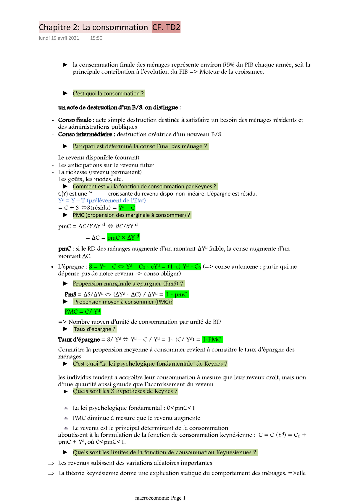 Chapitre 2 La Consommation CF. TD2 - Macroéconomie A - Université Paris ...