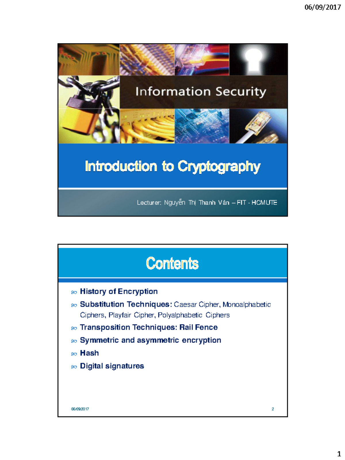 Chapter 10 - Cryptography - Lecturer: Nguyễn Thị Thanh Vân – FIT ...