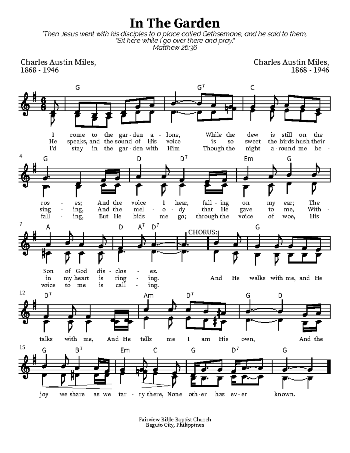 April-14 - Complete SATB pdf for the song. - In The Garden "Then Jesus ...
