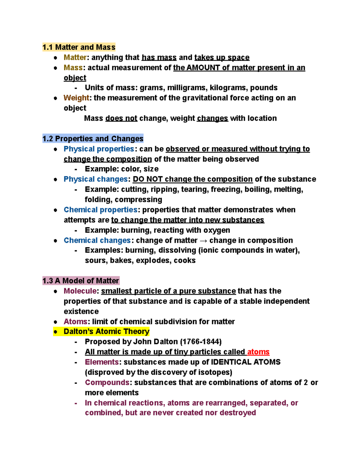 CHM 131 Chapter One - Karen B - 1 Matter And Mass Matter: Anything That ...