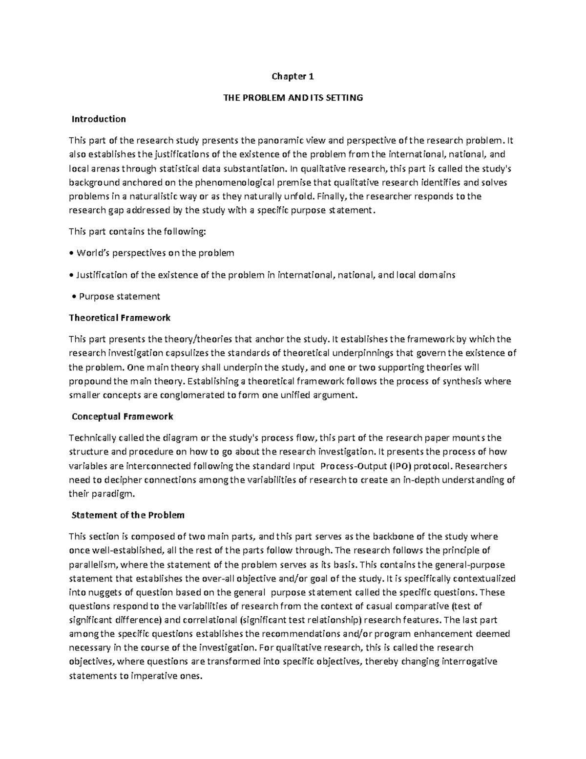 chapter 1 statement of the problem example qualitative research