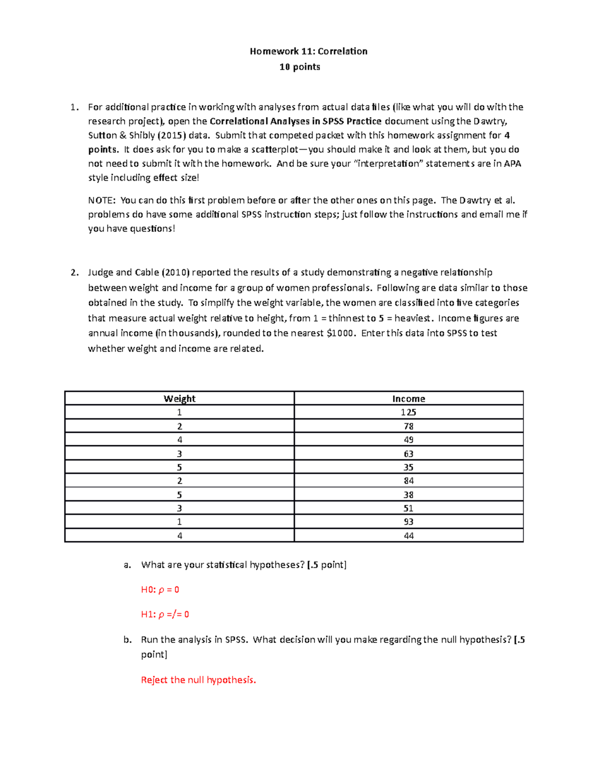 Homework 11: Correlation - Homework 11: Correlation 10 points For ...