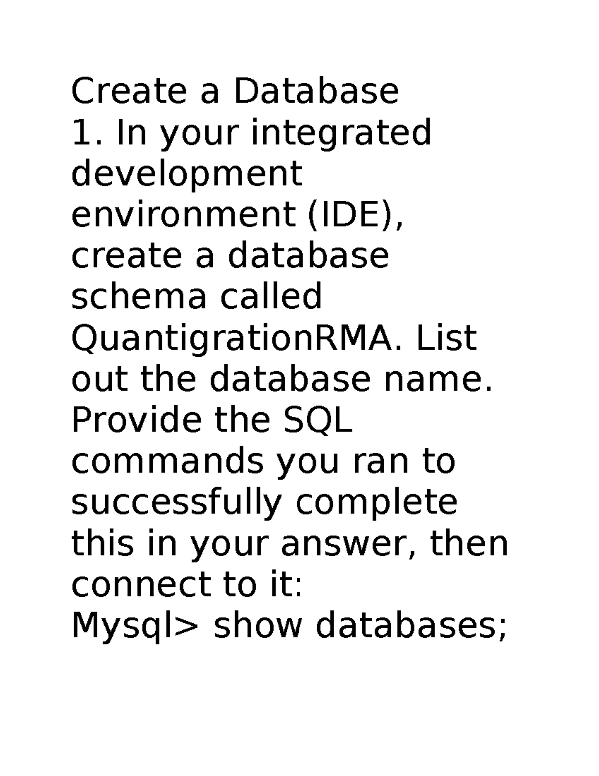 3 3 Major Activity Create a Database - Create a Database 1. In your ...