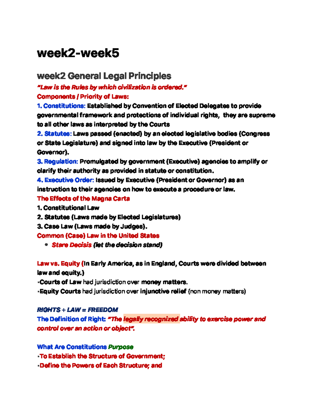 Week2-week5 - Fall 2021 - Week2-week 5 Week 2 General Legal Principles ...