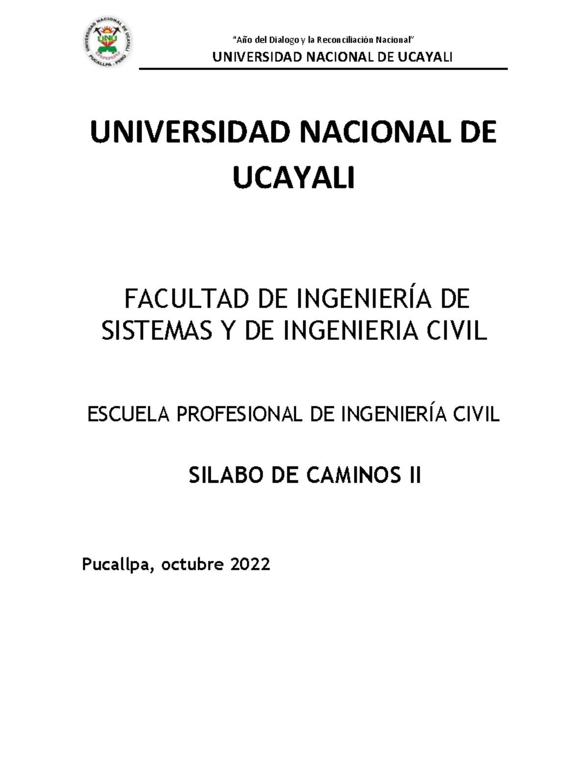 Silabo Caminos II - Silabus - UNIVERSIDAD NACIONAL DE UCAYALI ...