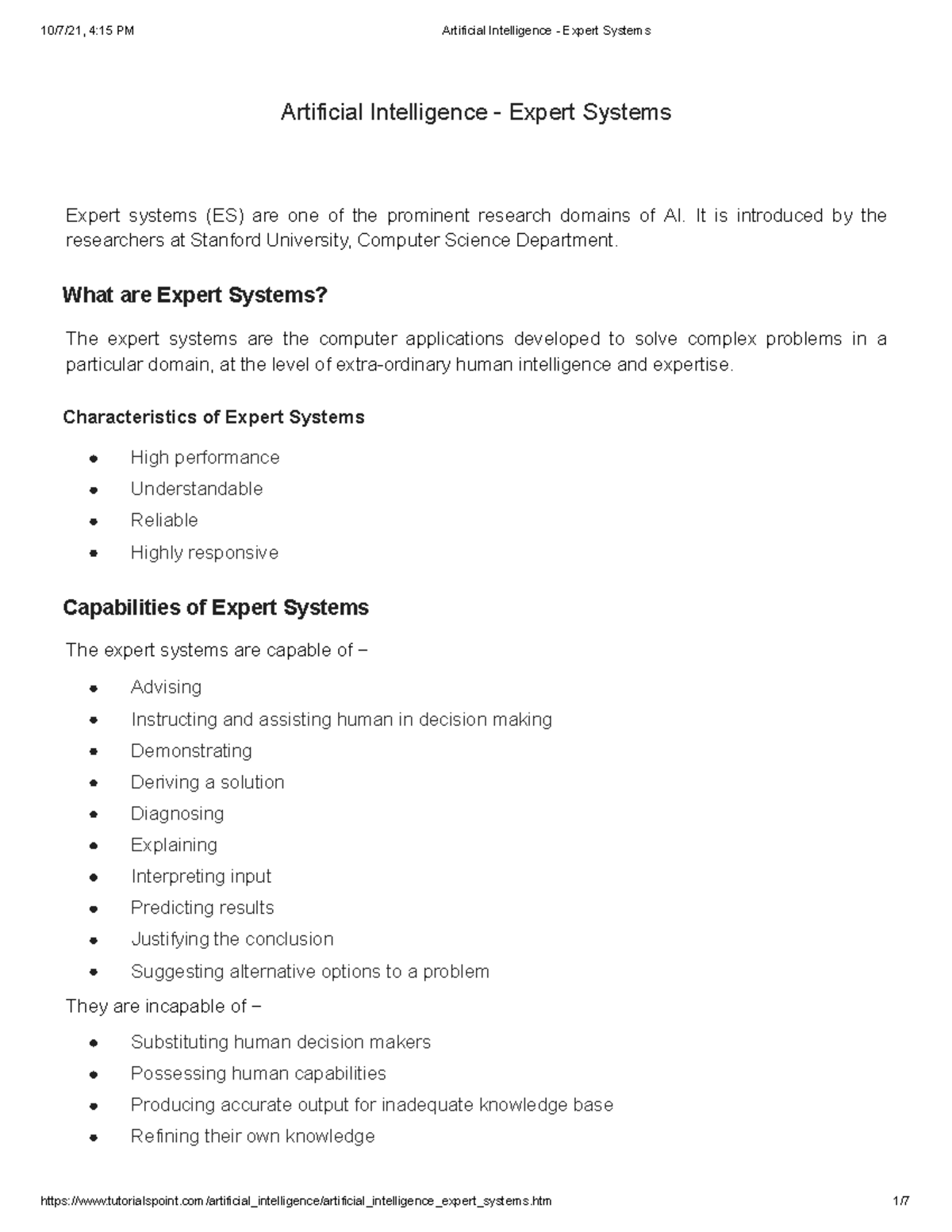Artificial Intelligence - Expert Systems - Artificial Intelligence ...