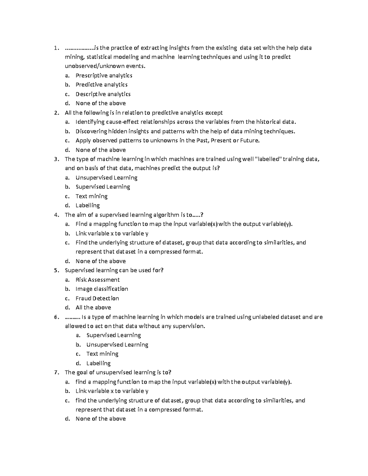 Analytics - answers, formulars, solutions to business maths questions
