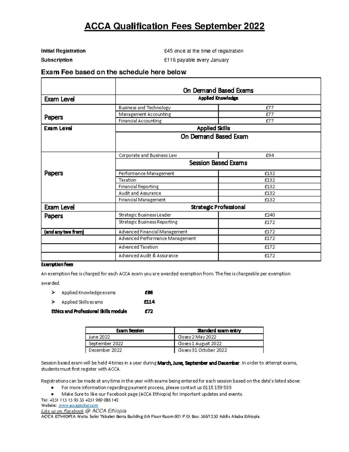 Fees September 2022 - Updated - ACCA Qualification Fees September 2022 ...