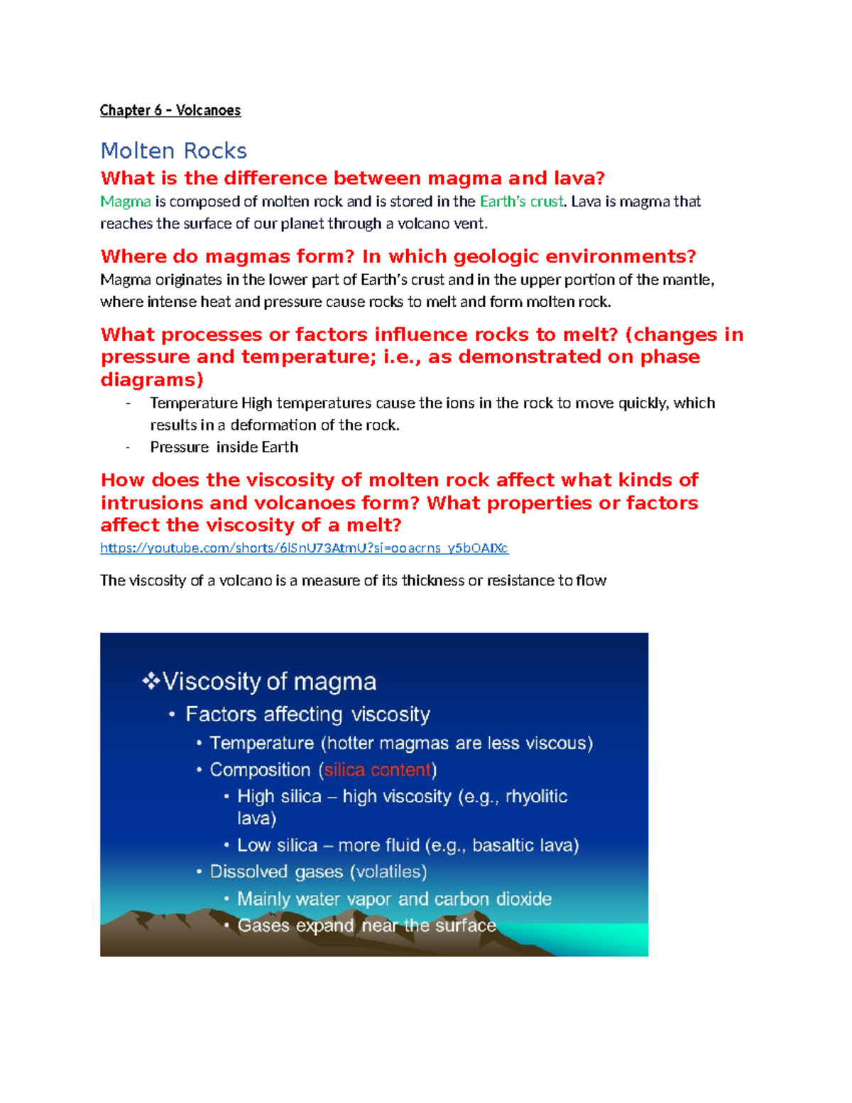 ESC Chapter 6 - Chapter 6 – Volcanoes Molten Rocks What is the ...