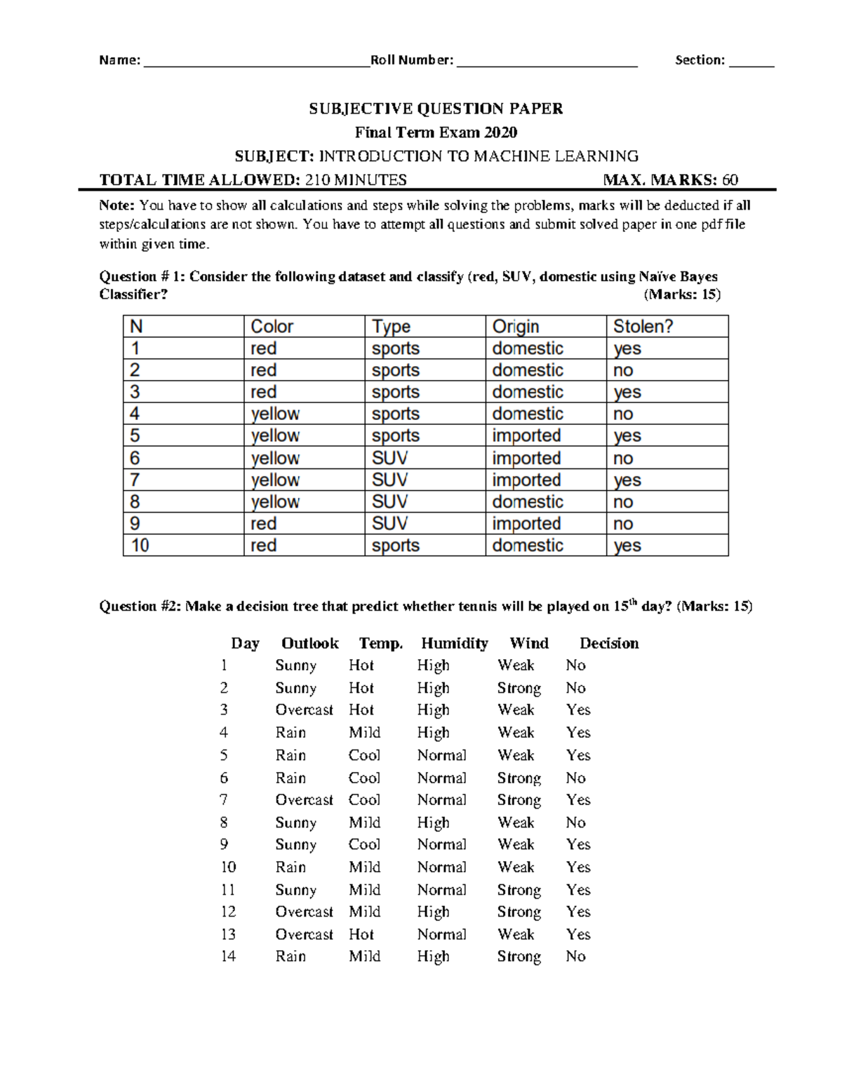 Machine Lerning Pre-Final 2018-2019 - Name