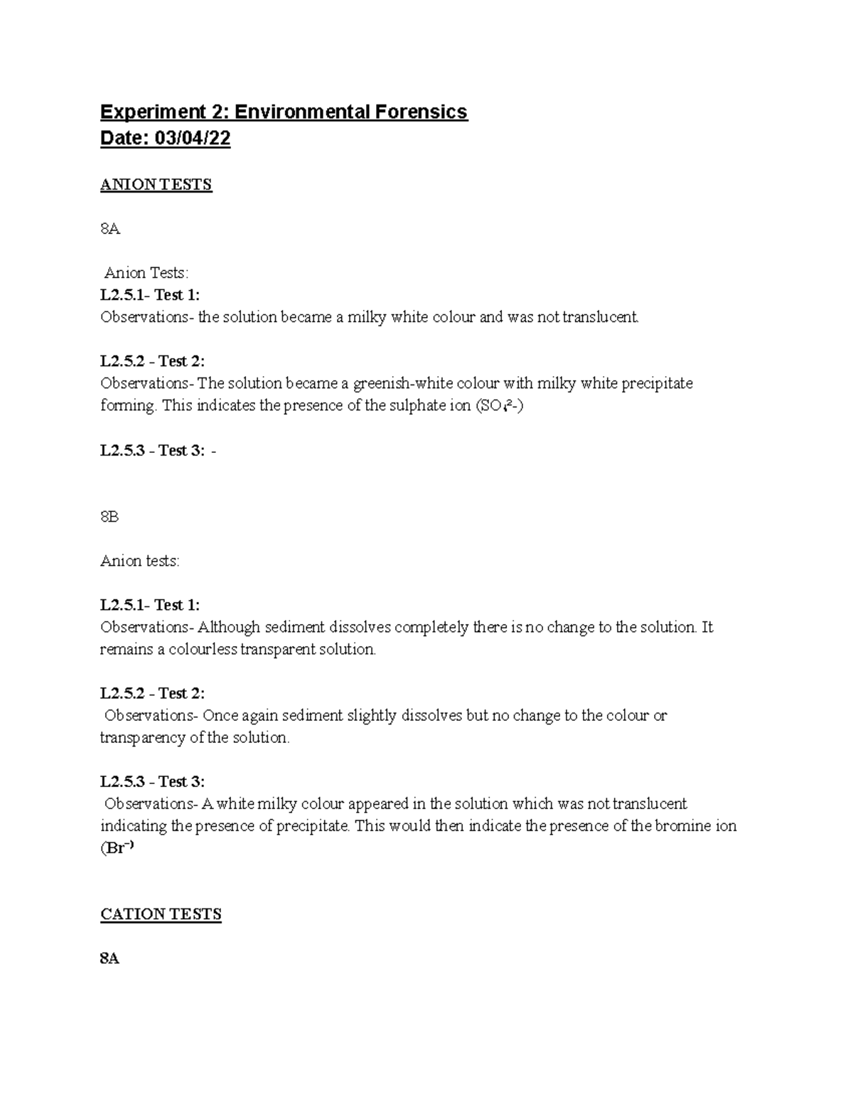 Experiment 2 Environmental forensics - Experiment 2: Environmental ...