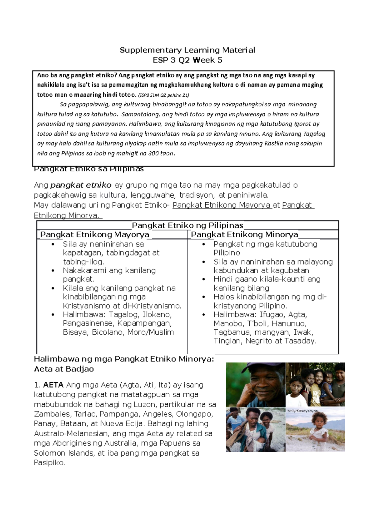 Supplementary Learning Material ESP3 Q2 Week 5 May dalawang uri ng