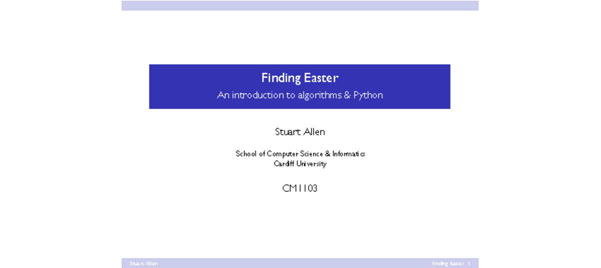 Algorithms Lecture - Finding Easter An introduction to algorithms ...