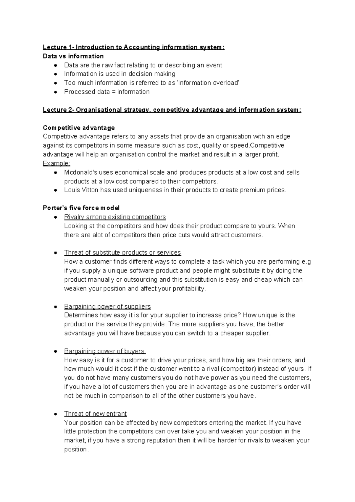 ACCG2050 Notes week 1 and 2 - Lecture 1- Introduction to Accounting ...