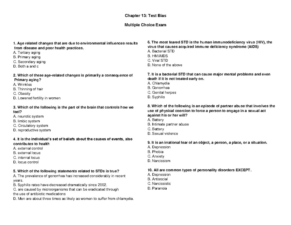 Chapter 13 - devpsych mcq - Chapter 13: Test Bias Multiple Choice Exam ...