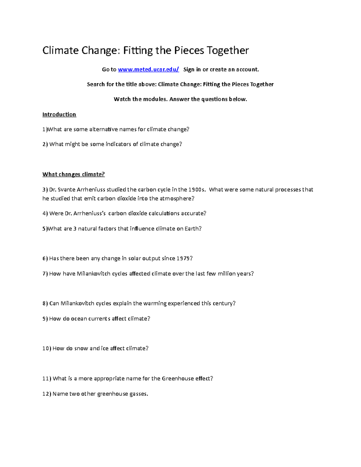 Climate Change extra lab - Climate Change: Fitting the Pieces Together ...