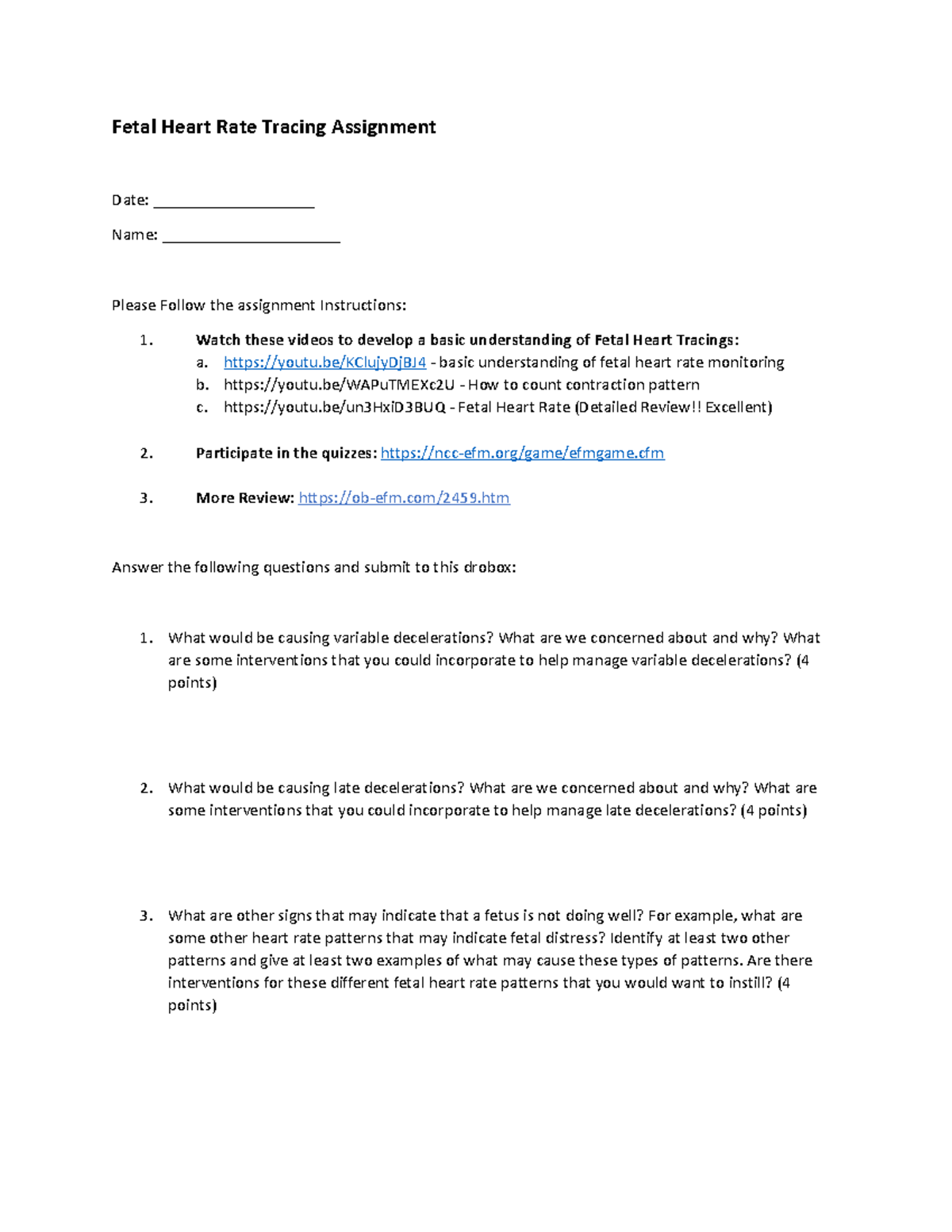 Fetal Heart Rate Assignment (1) (1) - Fetal Heart Rate Tracing ...