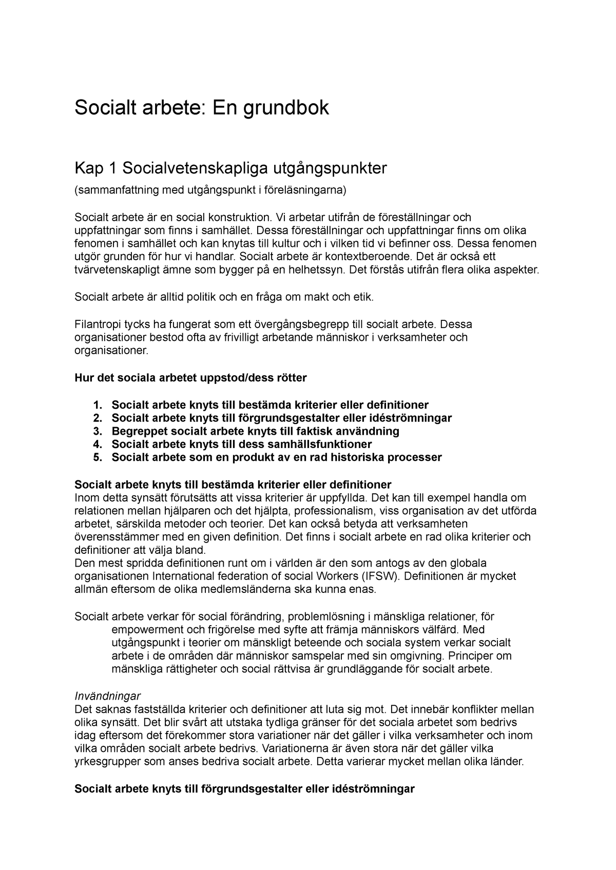 Socialt Arbete En Grundbok Kap 1 Socialvetenskapliga Utgångspunkter ...