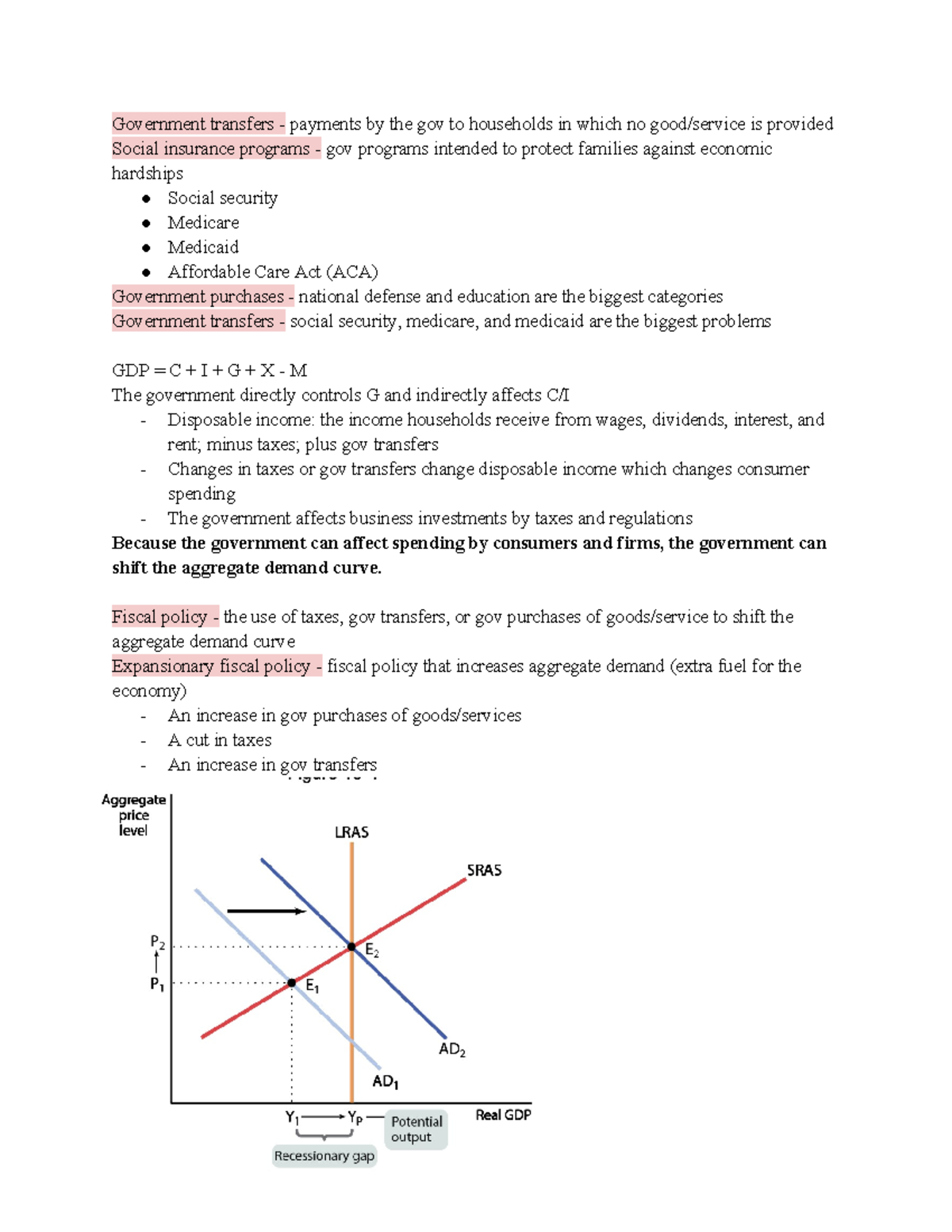 ECON Chapter 13 notes - Government transfers - payments by the gov to ...