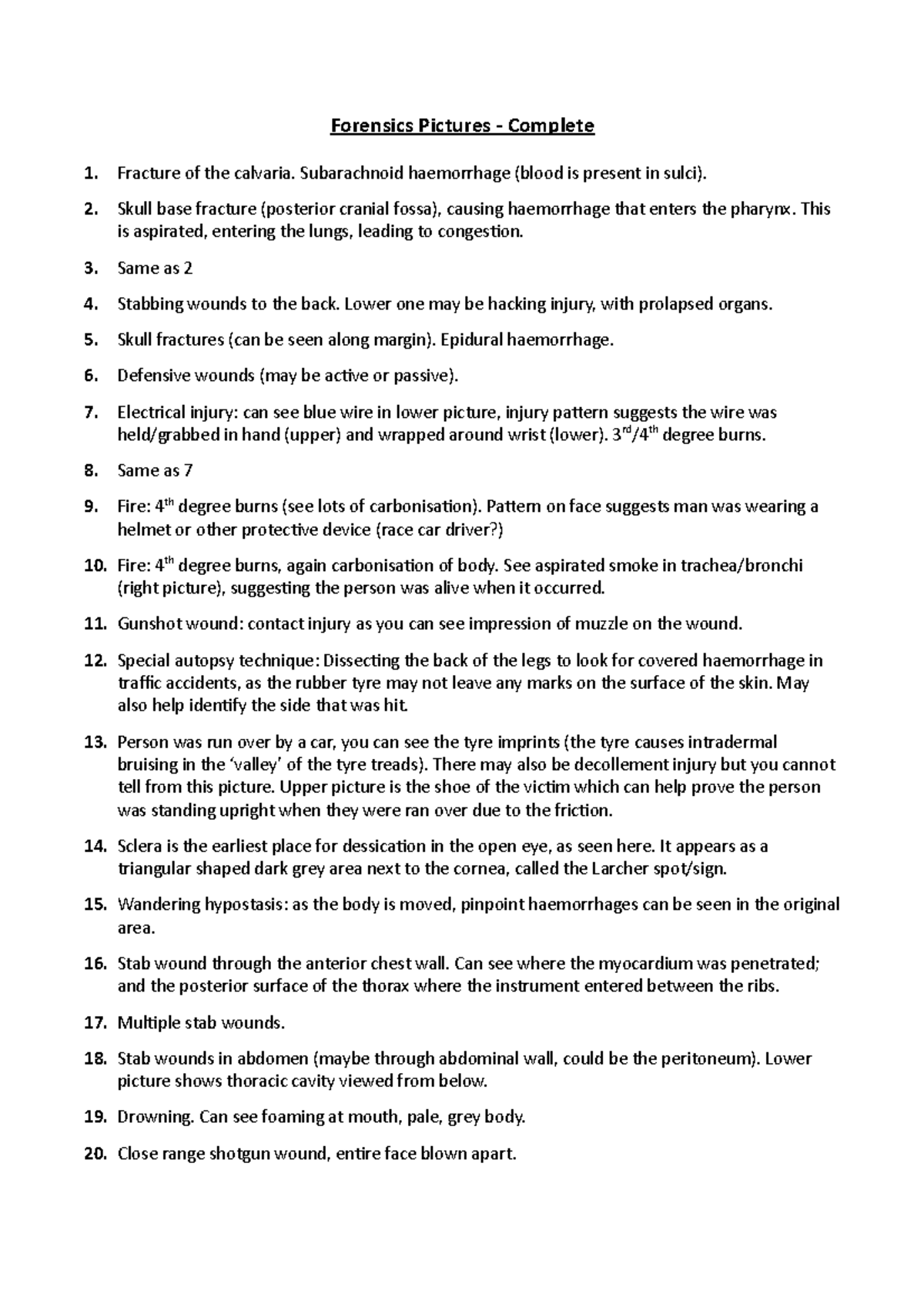 Forensics pictures complete info for the final exam Forensics