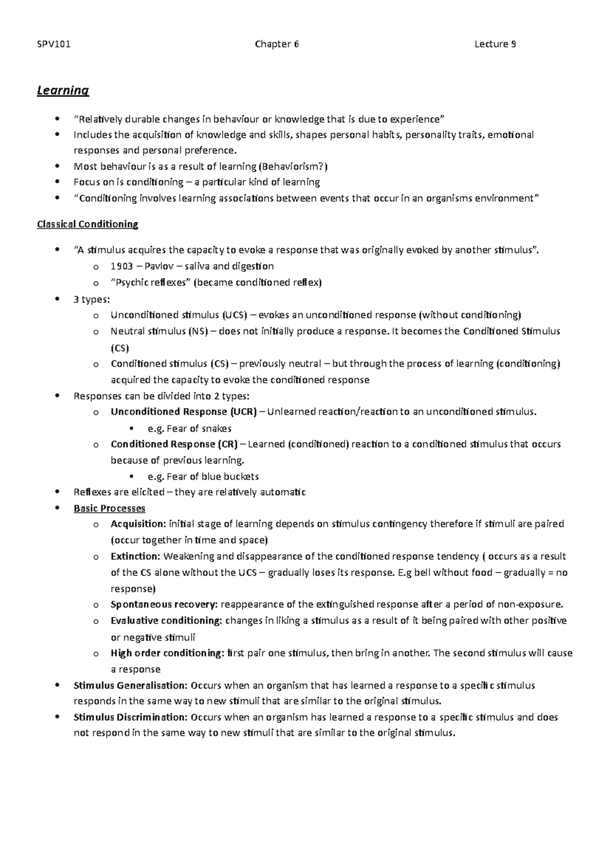 Spv notes - 9 - SPV101 Chapter 6 Lecture 9 Learning “Relatively durable ...