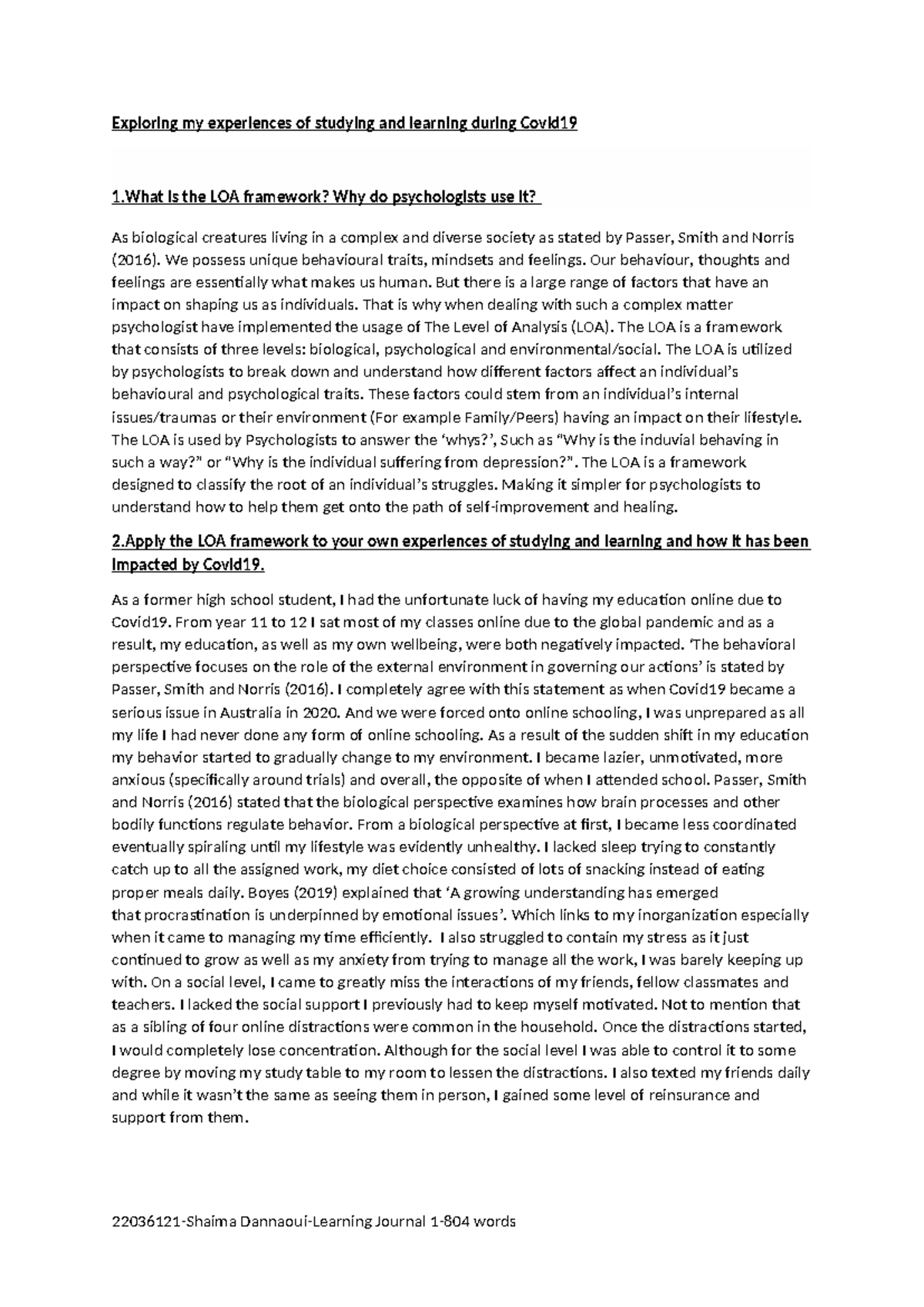 Learning Journal 1 Assessment task - Exploring my experiences of ...