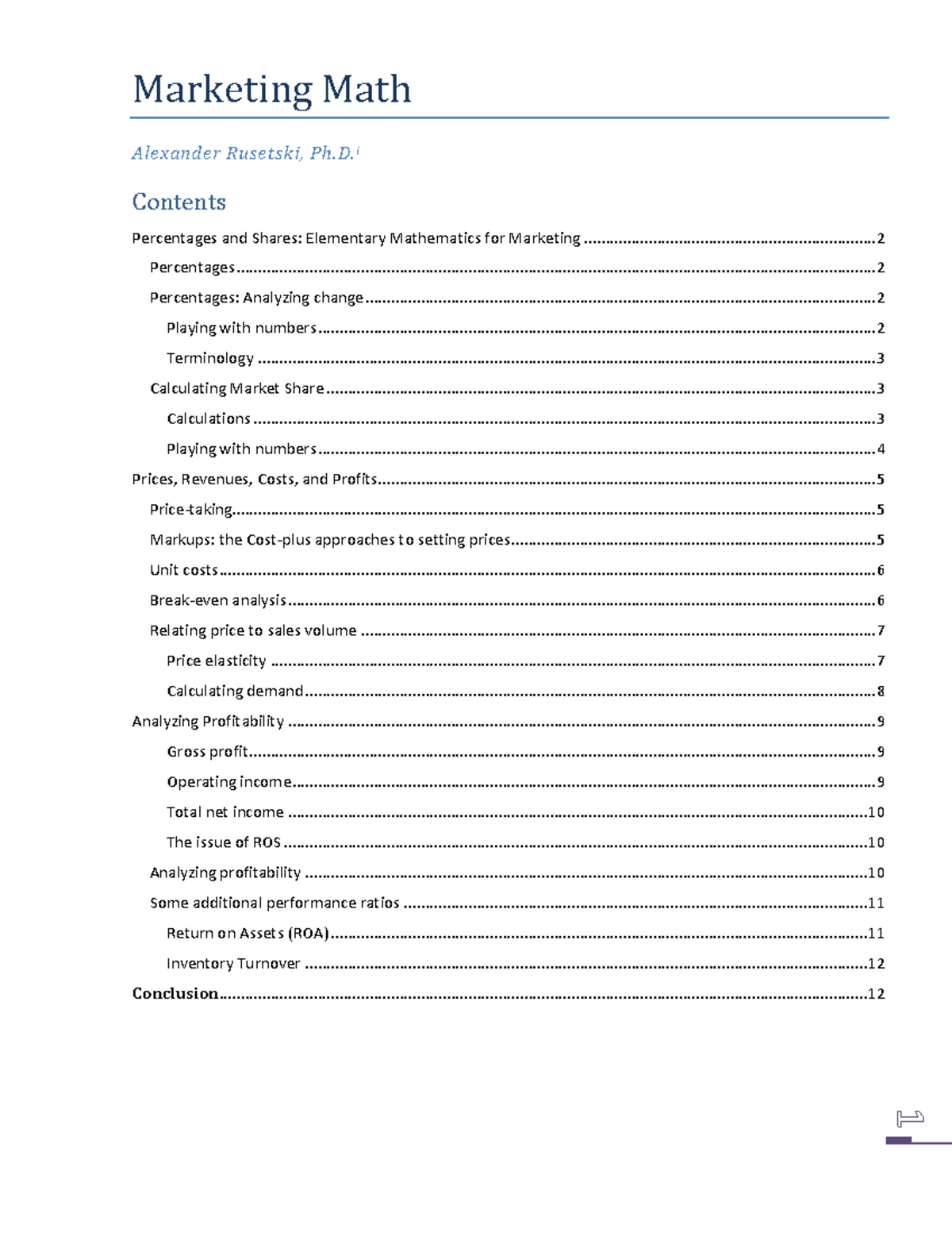 Alex Marketing Math formulas - Marketing Math Alexander Rusetsk i, P h ...