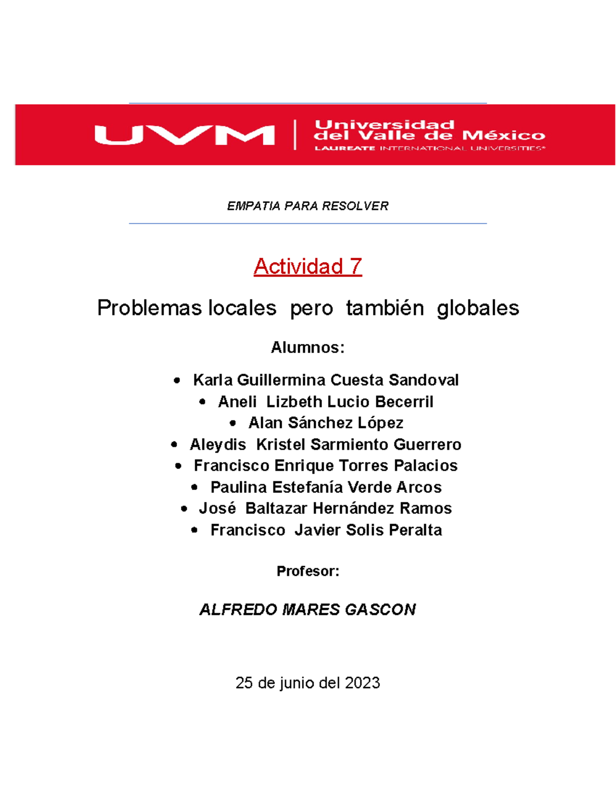 problemas locales - EMPATIA PARA RESOLVER Actividad 7 Problemas locales ...