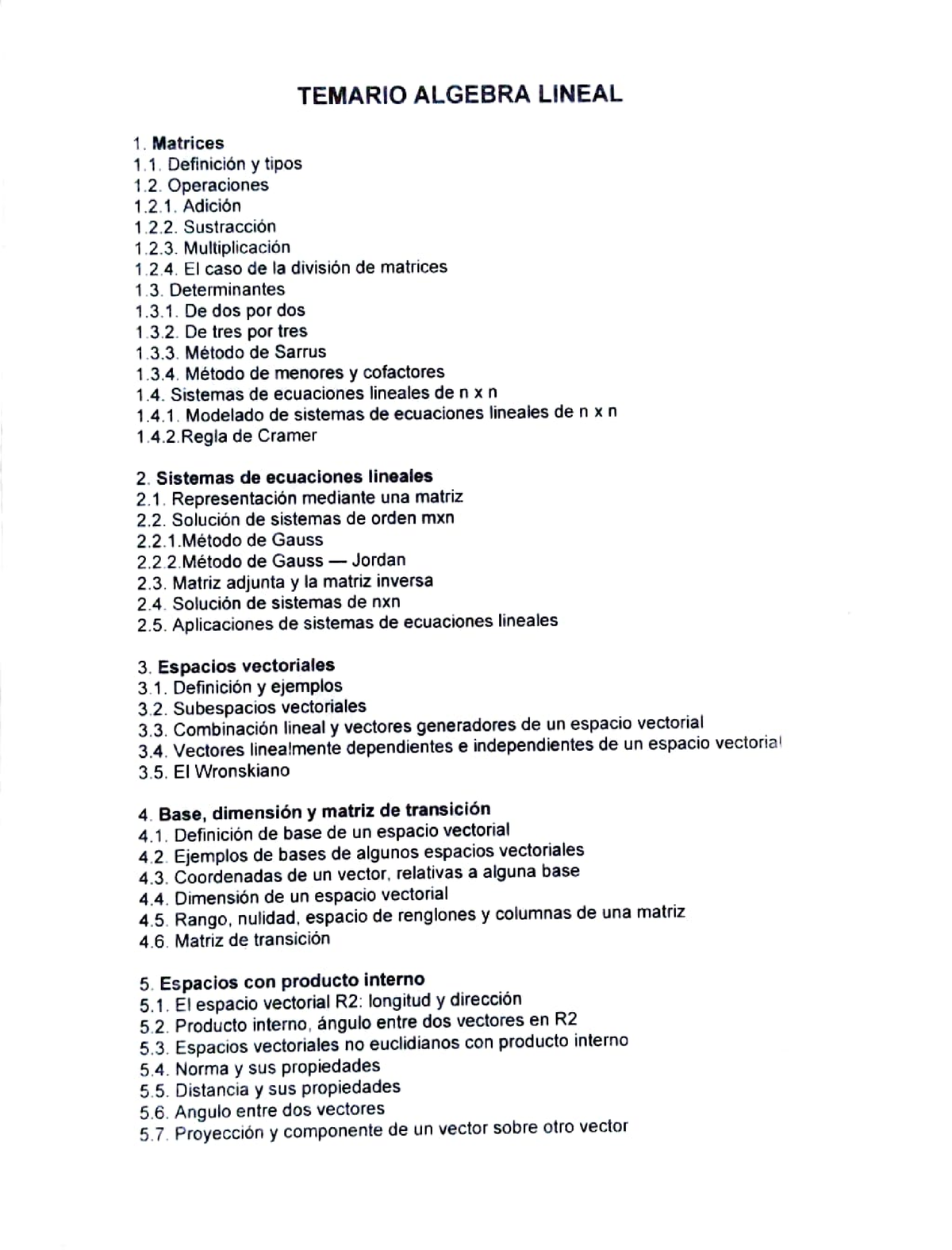 Temario Álgebra Lineal - ####### 1. Matrices 1. Definición Ytipos 1 ...