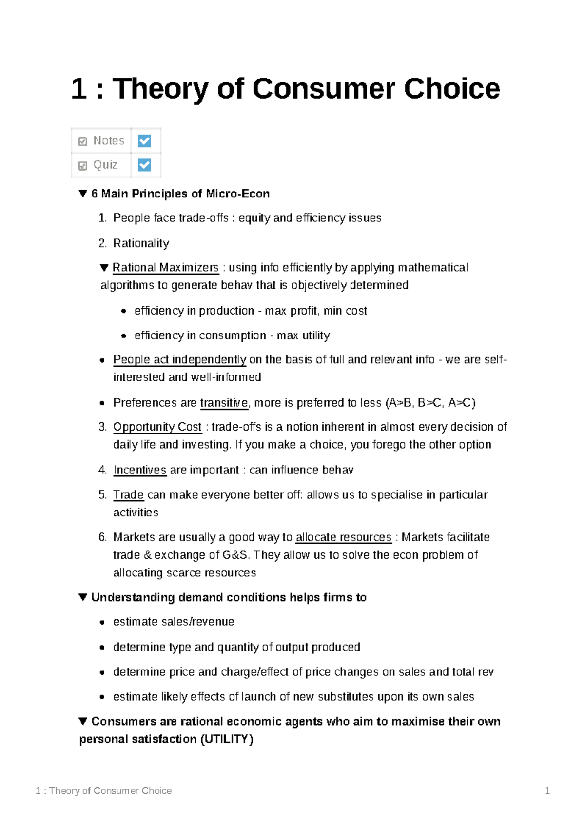 1 Theory Of Consumer Choice - 1 : Theory Of Consumer Choice Notes Quiz ...