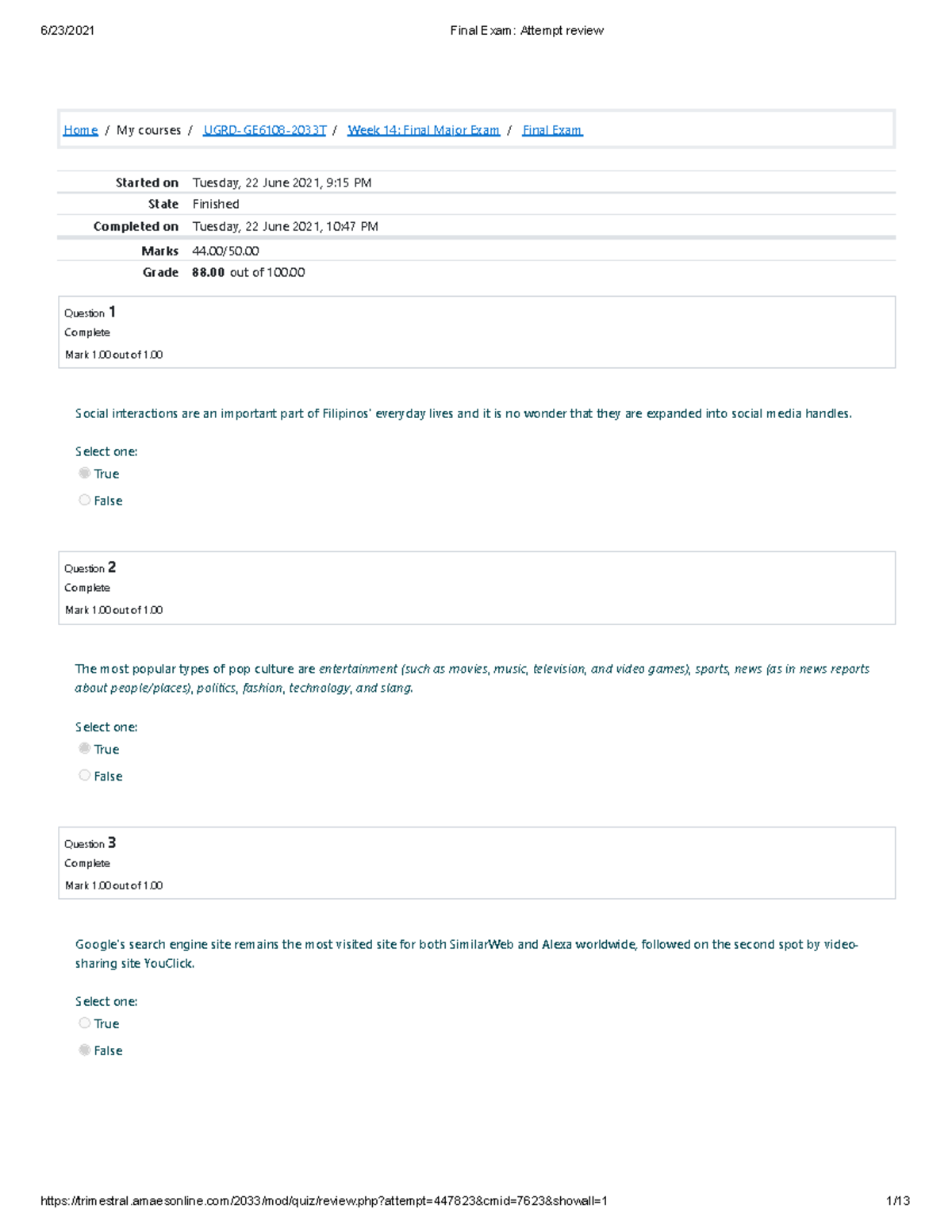 Pop culture final exam adsashahahahaha - Home/My courses/ UGRD-GE6108 ...
