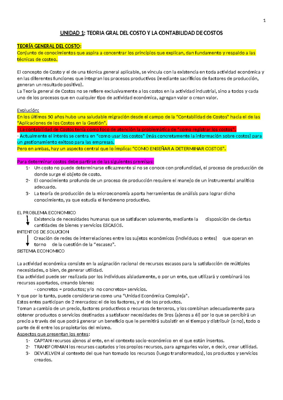 Contab Costos Resumen Final - UNIDAD 1: TEORIA GRAL DEL COSTO Y LA ...